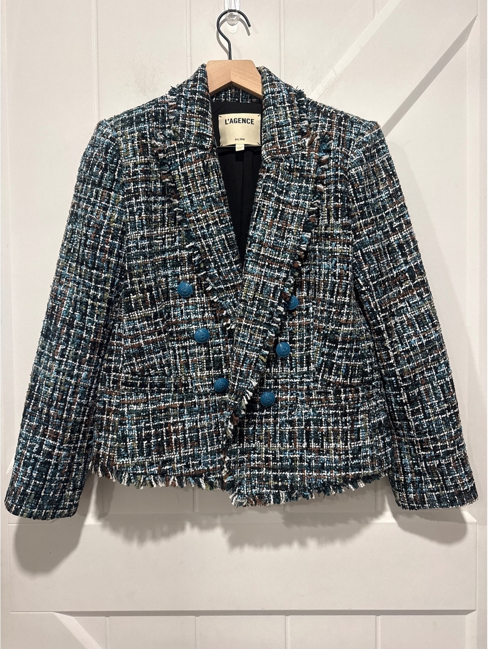 L'AGENCE Women's Tweed Double-Breasted Blazer Jacket, Size 4